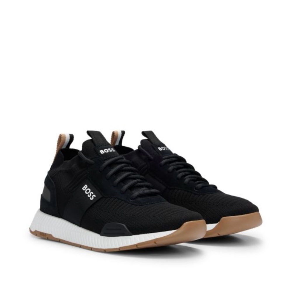 BOSS Men's Black Sneakers Titanium Runn in Black / Beige / Charcoal New